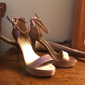 Jessica Simpson satin bow pump heels in rose gold